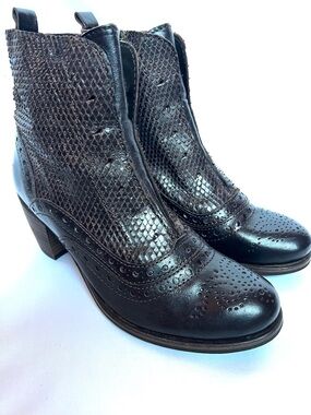 Felmini Brown Leather Ankle Boots Brown Distressed Rustic Zip Booties EU 39 US 8